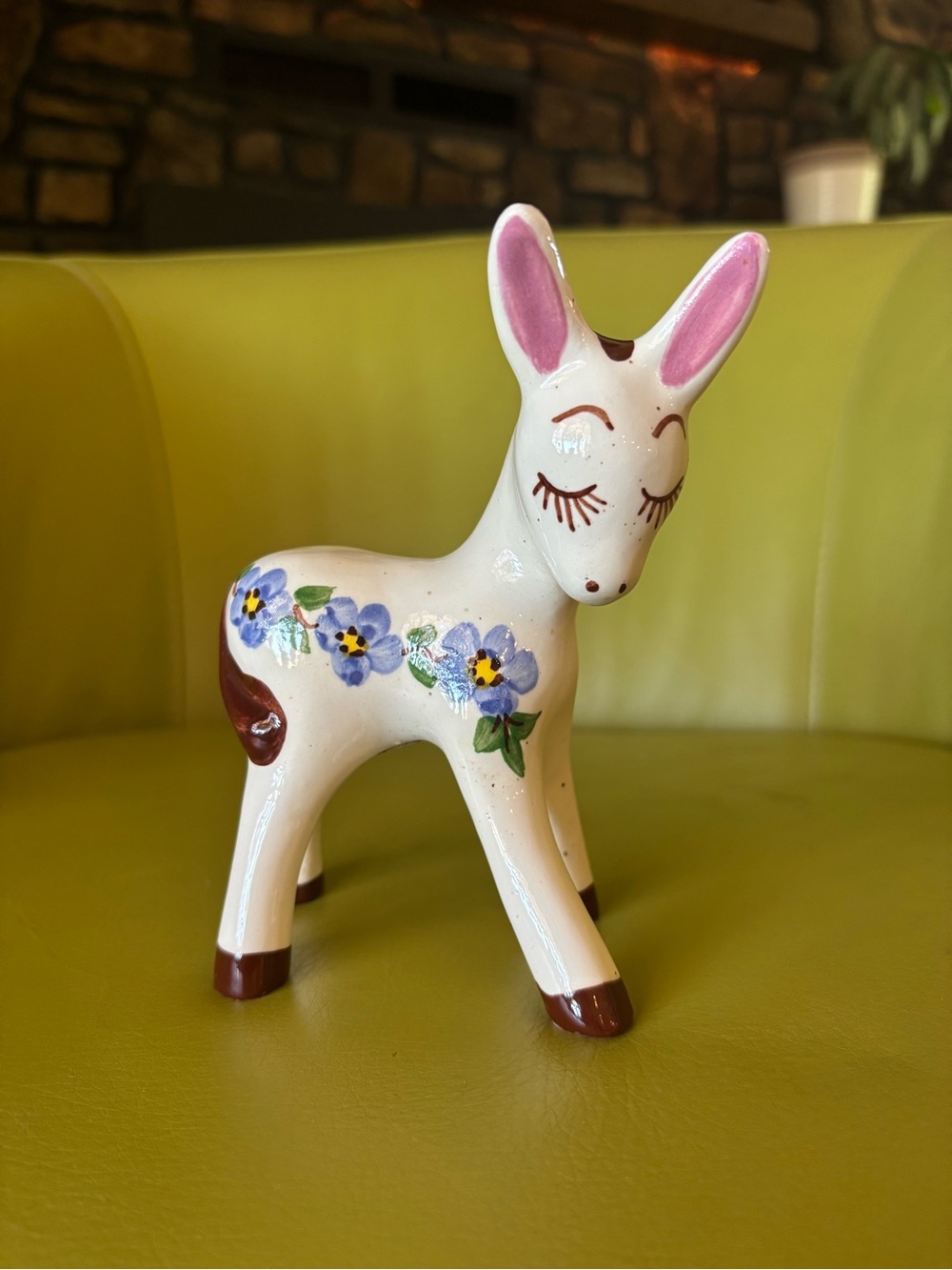Vintage Dee Lee California Pottery Donkey  MCM Floral Sleeping Eyes Burro